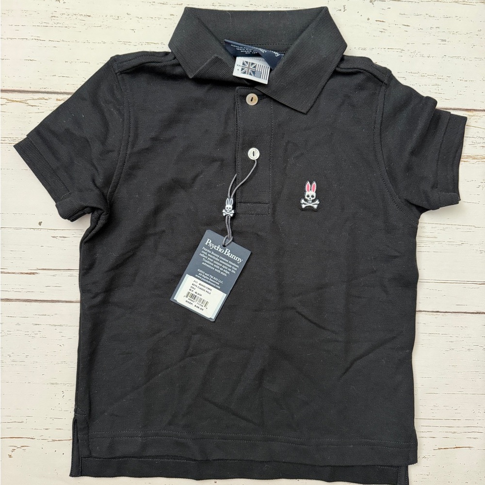 Psycho Bunny Black Kids Polo with Pink-Accented Logo size 4